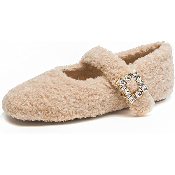 Amazon.com | Fur Ballet Flats for Women Mary Jane Flats